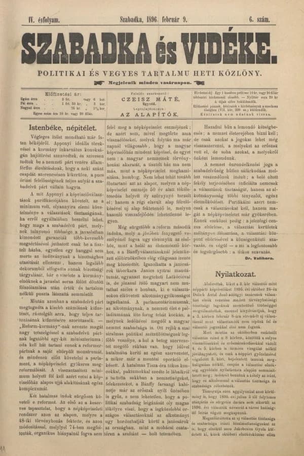Szabadka és vidéke II, 4. évf. 1896. február 9. 6. sz.