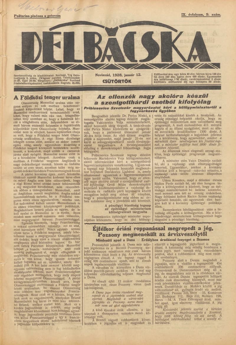 Délbácska, 9. évf. 1928. január 12. 9. sz.