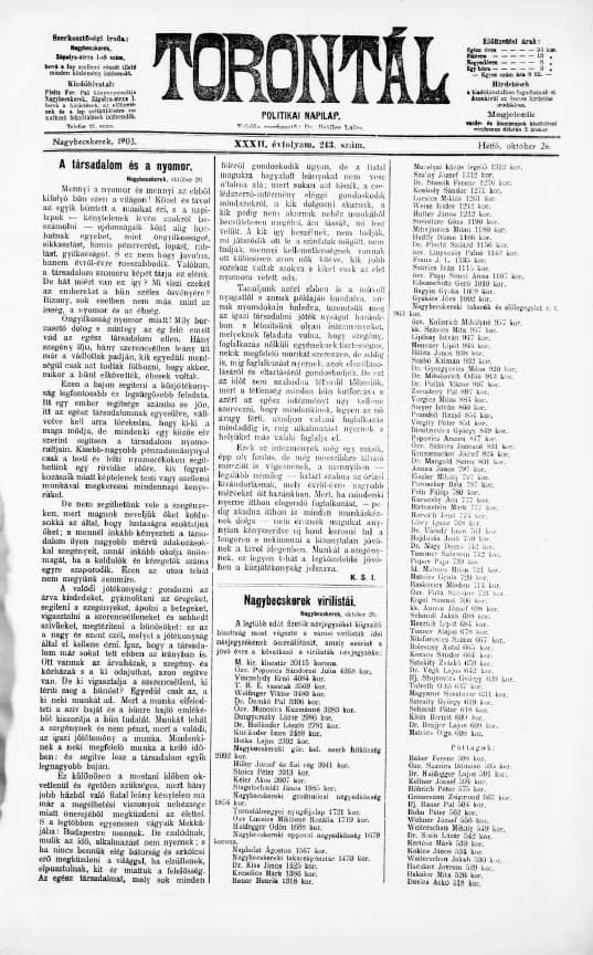 Torontál, 32. évf. 1903. október 26. 243. sz.