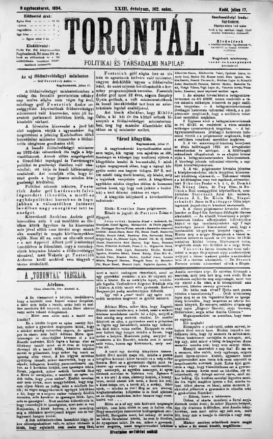 Torontál, 23. évf. 1894. július 17. 162. sz.