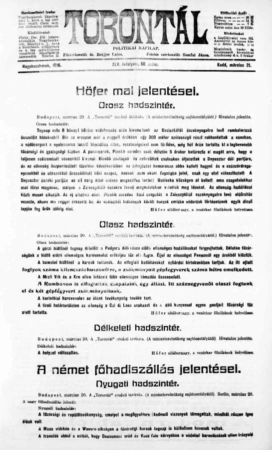 Torontál, 45. évf. 1916. március 21. 66. sz.
