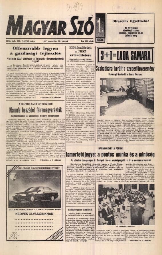 Magyar Szó, 44. évf. 1987. december 25. 353. sz. 1–20. oldal
