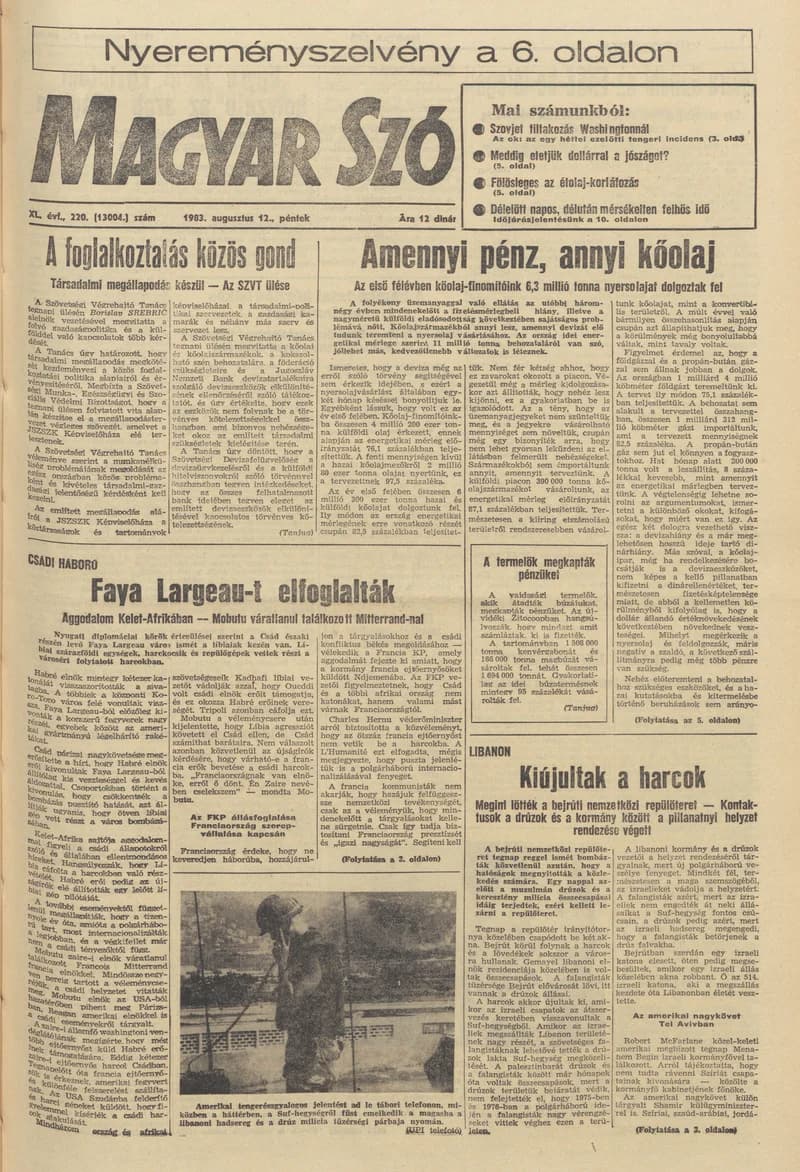 Magyar Szó, 40. évf. 1983. augusztus 12. 220. sz. 1–20. oldal