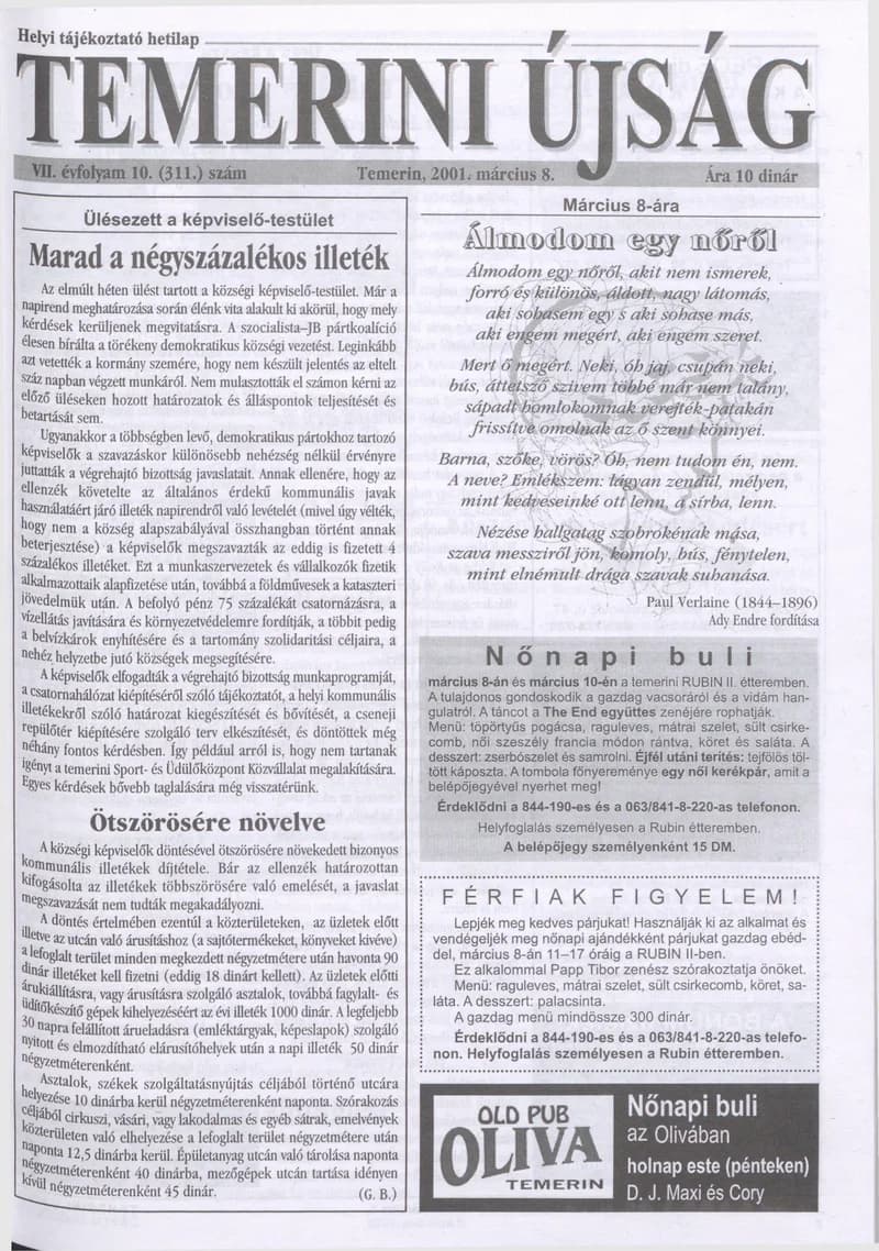 Temerini Újság, 7. évf. 2001. március 8. 10. sz.
