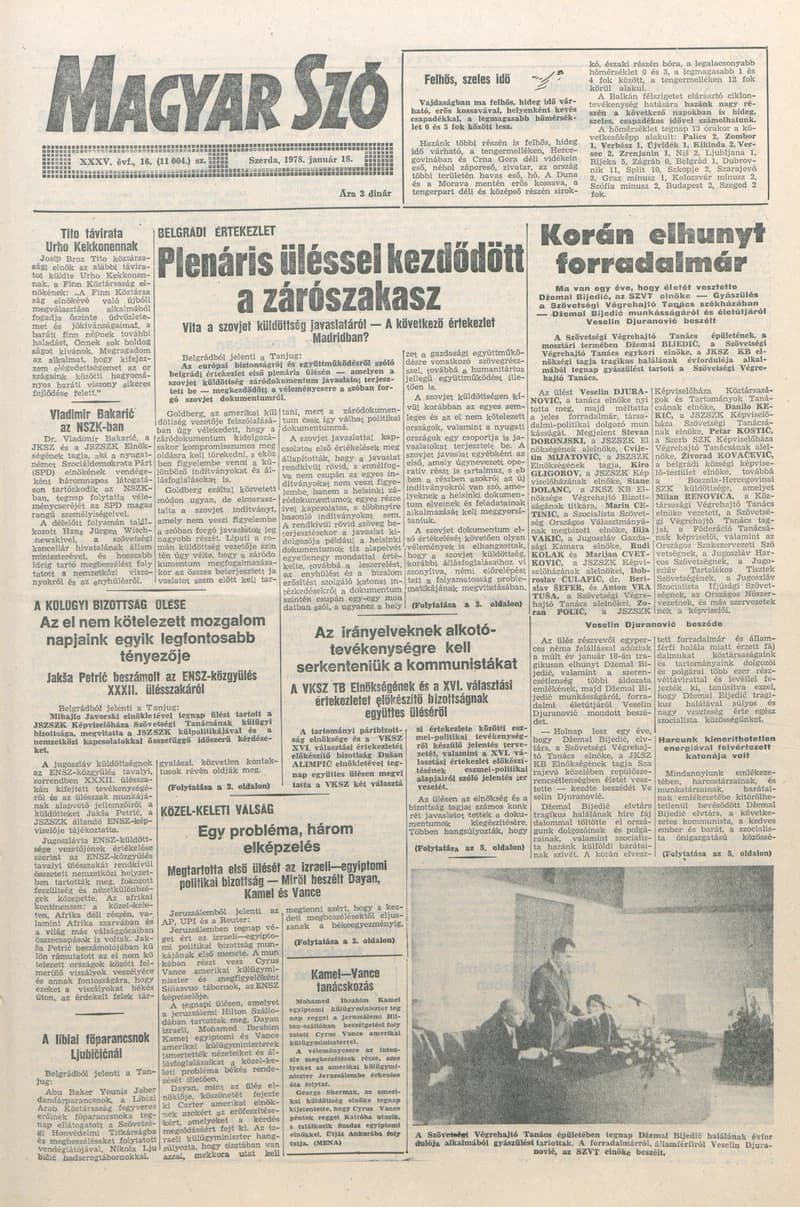 Magyar Szó, 35. évf. 1978. január 18. 16. sz. 1–30. oldal