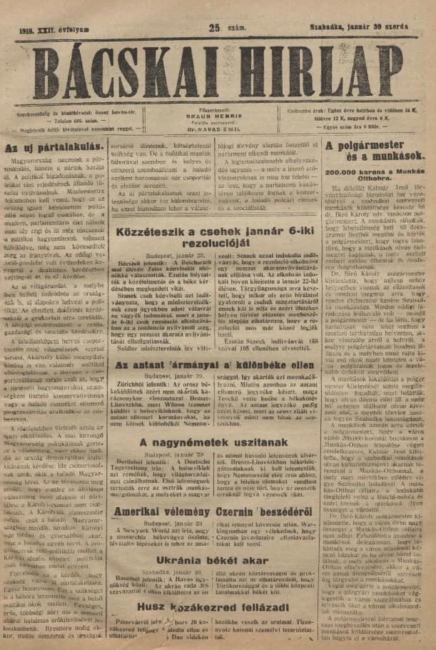 Bácskai Hirlap, 22. évf. 1918. január 30. 25. sz.