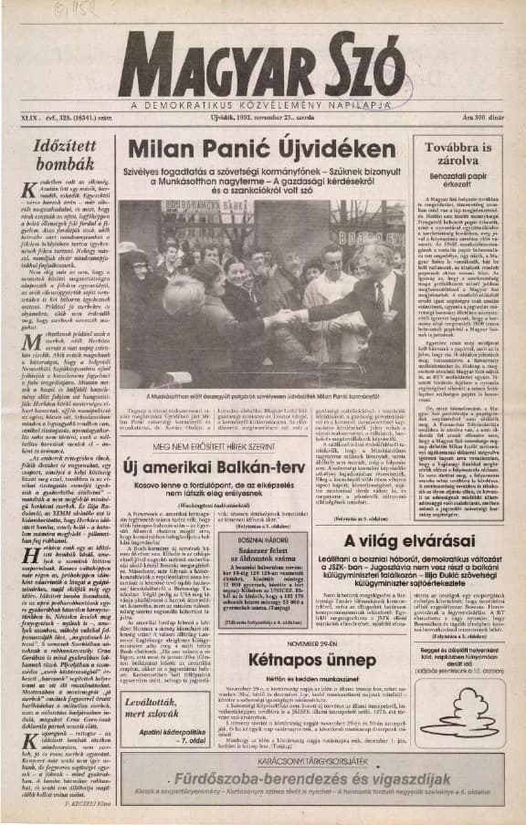 Magyar Szó, 49. évf. 1992. november 25. 325. sz. 1–12. oldal