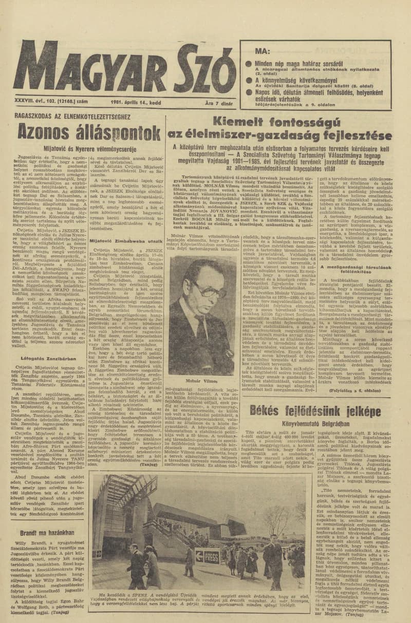 Magyar Szó, 38. évf. 1981. április 14. 102. sz.