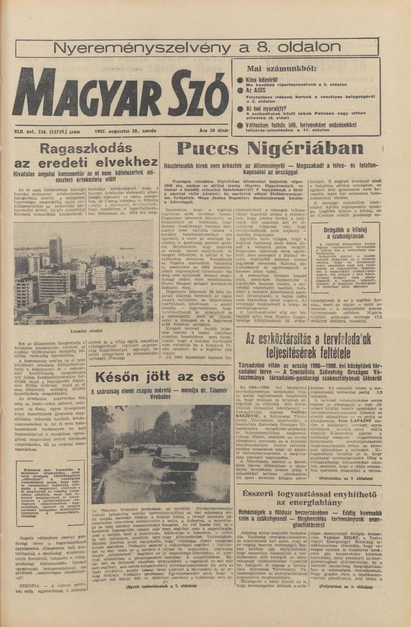 Magyar Szó, 42. évf. 1985. augusztus 28. 236. sz. 1–16. oldal