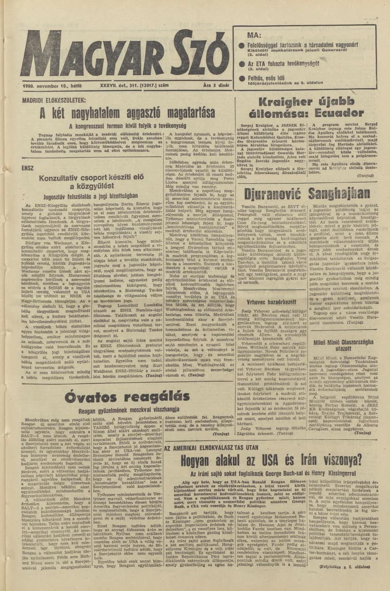Magyar Szó, 37. évf. 1980. november 10. 311. sz. 1–16. oldal