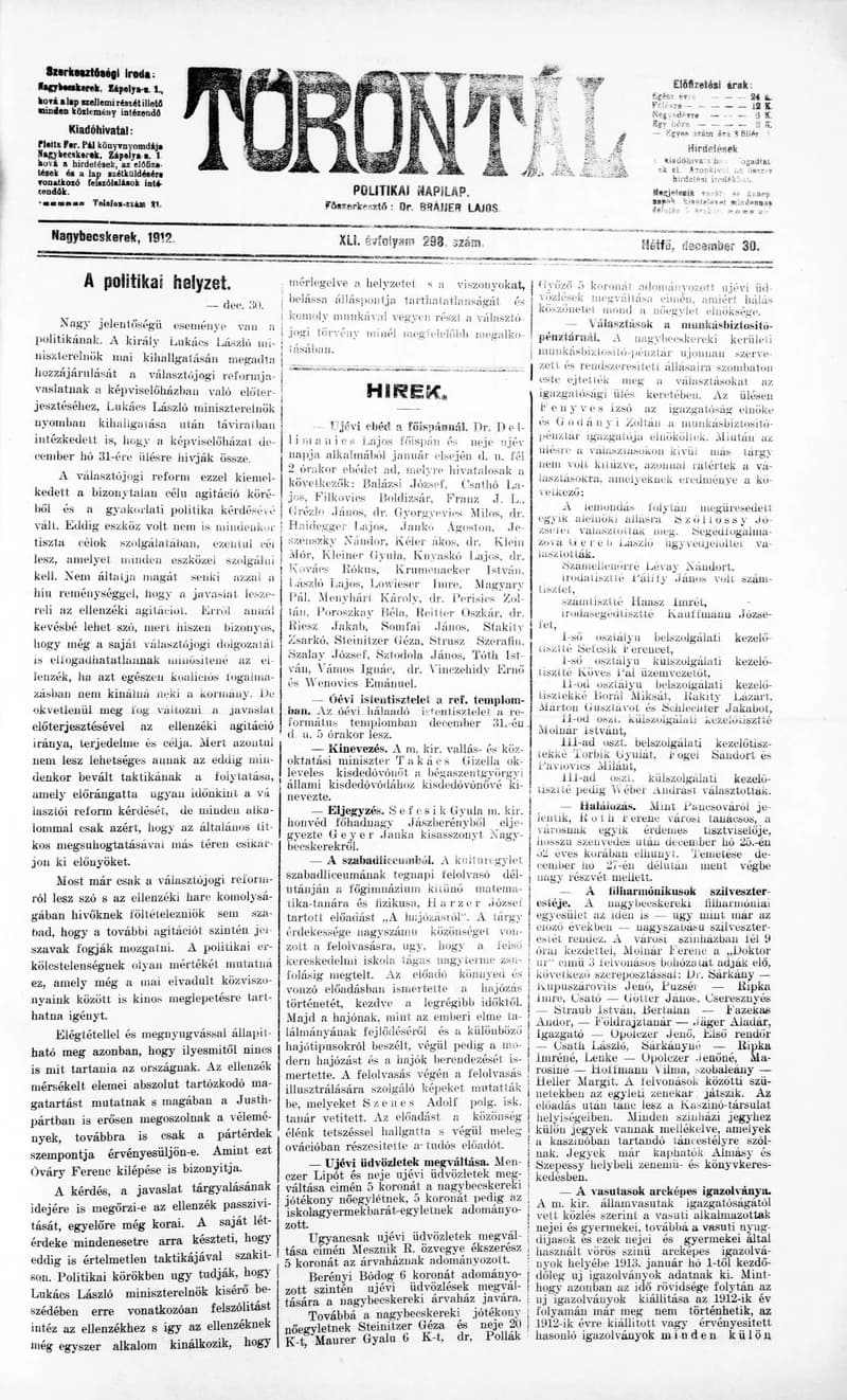 Torontál, 41. évf. 1912. december 30. 298. sz.
