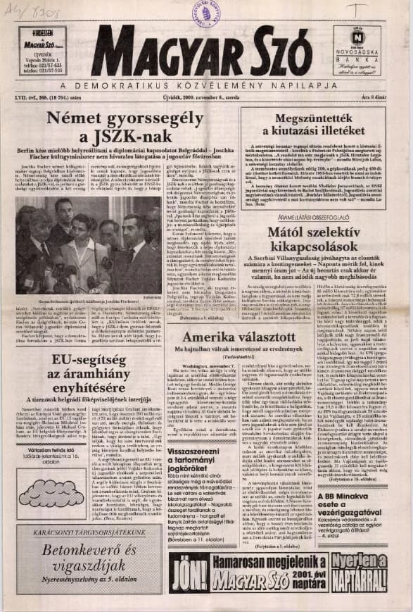 Magyar Szó, 57. évf. 2000. november 8. 265. sz. 1–16. oldal