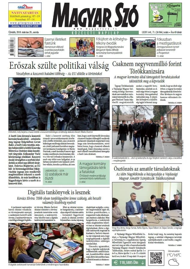 Magyar Szó, 75. évf. 2018. március 28. 71. sz. 1–16. oldal