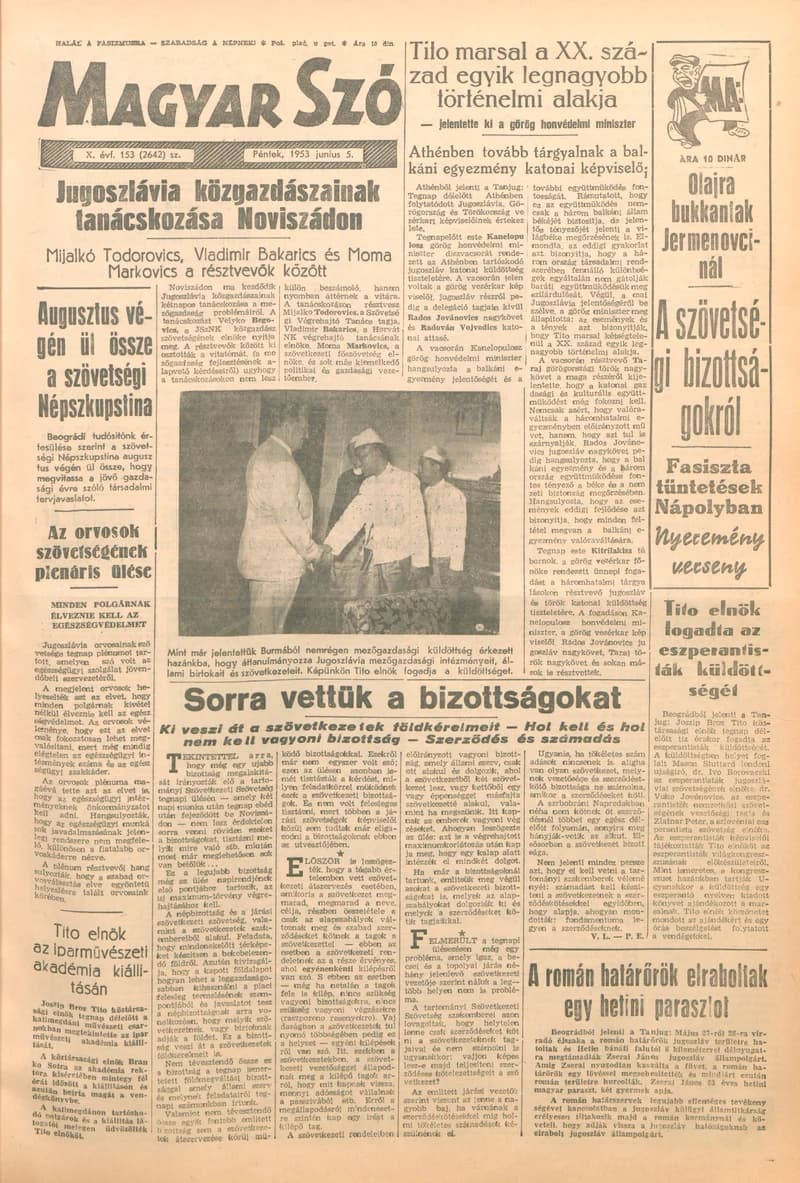 Magyar Szó, 10. évf. 1953. június 5. 153. sz. 1–10. oldal