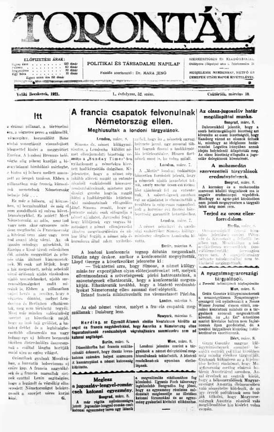 Torontál, 50. évf. 1921. március 10. 52. sz.