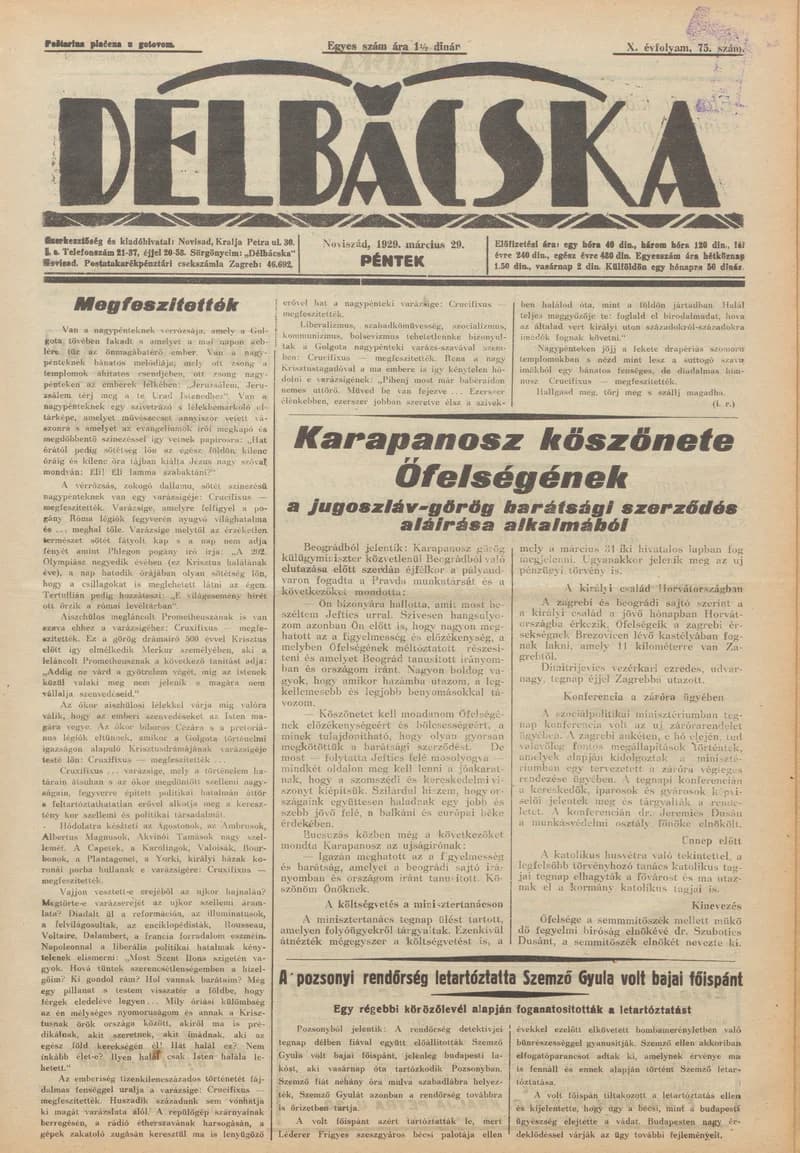 Délbácska, 10. évf. 1929. március 29. 75. sz.