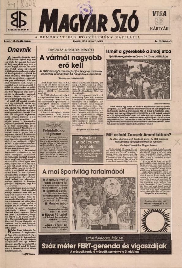 Magyar Szó, 50. évf. 1993. június 7. 151. sz. 1–16. oldal
