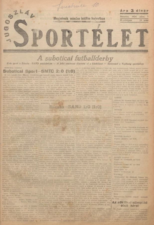 Jugoszláv sportélet, 3. évf. 1924. július 7. 24. sz.