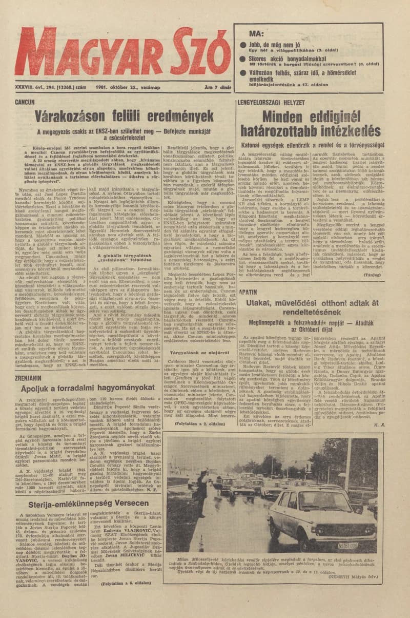 Magyar Szó, 38. évf. 1981. október 25. 294. sz.
