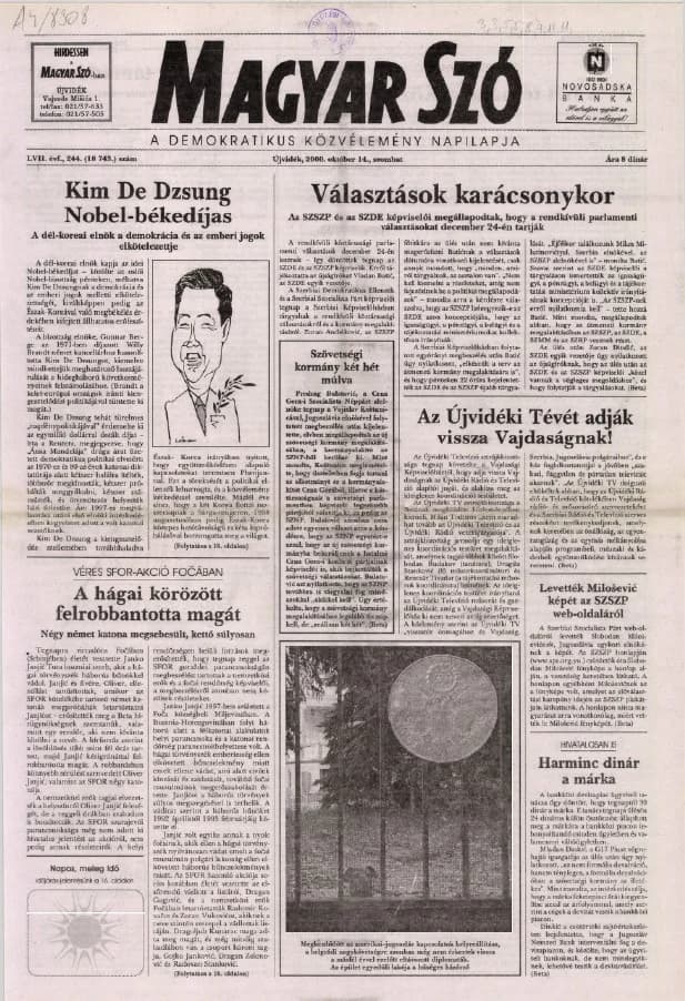 Magyar Szó, 57. évf. 2000. október 14. 244. sz. 1–16. oldal