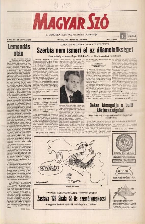Magyar Szó, 48. évf. 1991. március 17. 74. sz. 1–36. oldal