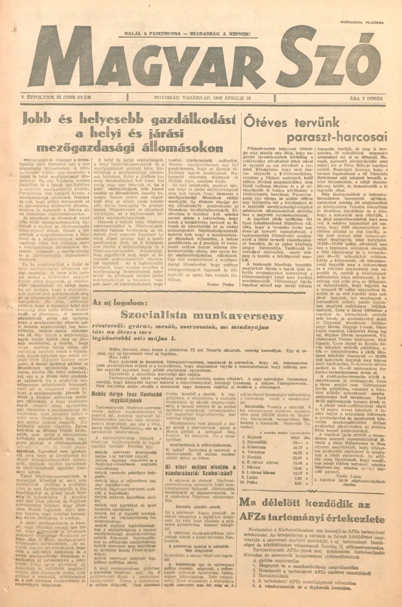 Magyar Szó, 5. évf. 1948. április 18. 93. sz. 1–4. oldal