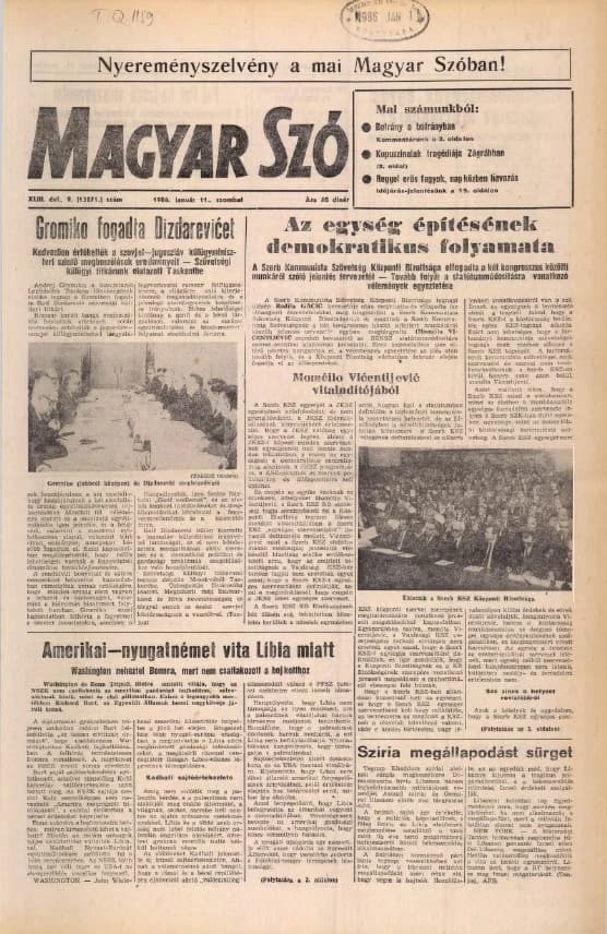 Magyar Szó, 43. évf. 1986. január 11. 9. sz. 1–24. oldal