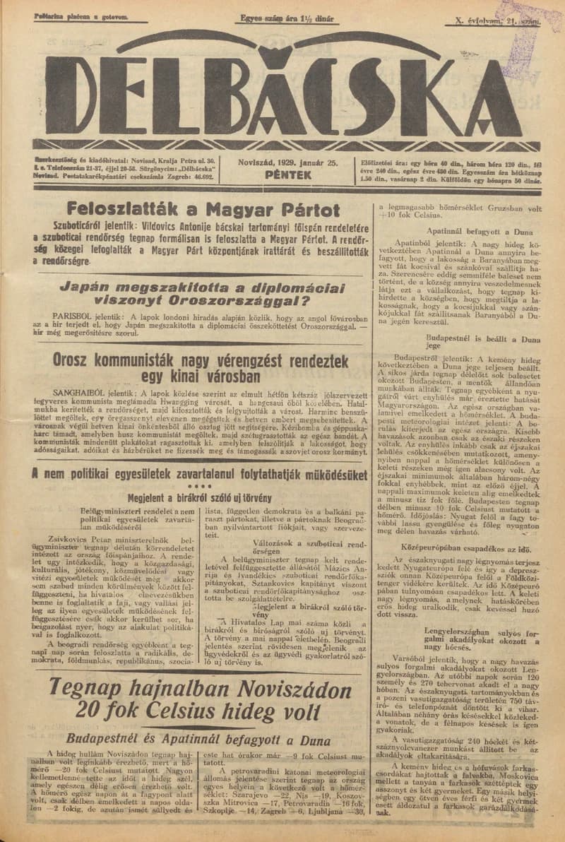 Délbácska, 10. évf. 1929. január 25. 21. sz.
