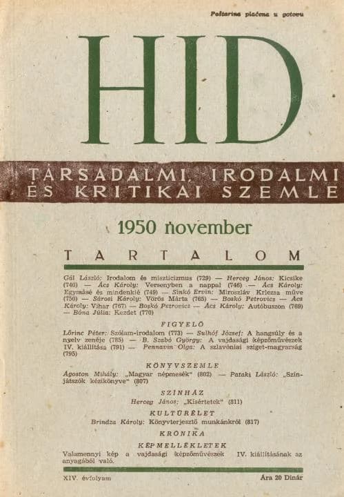 Híd, 14. évf. 1950. november. 11. sz. 729–824. oldal