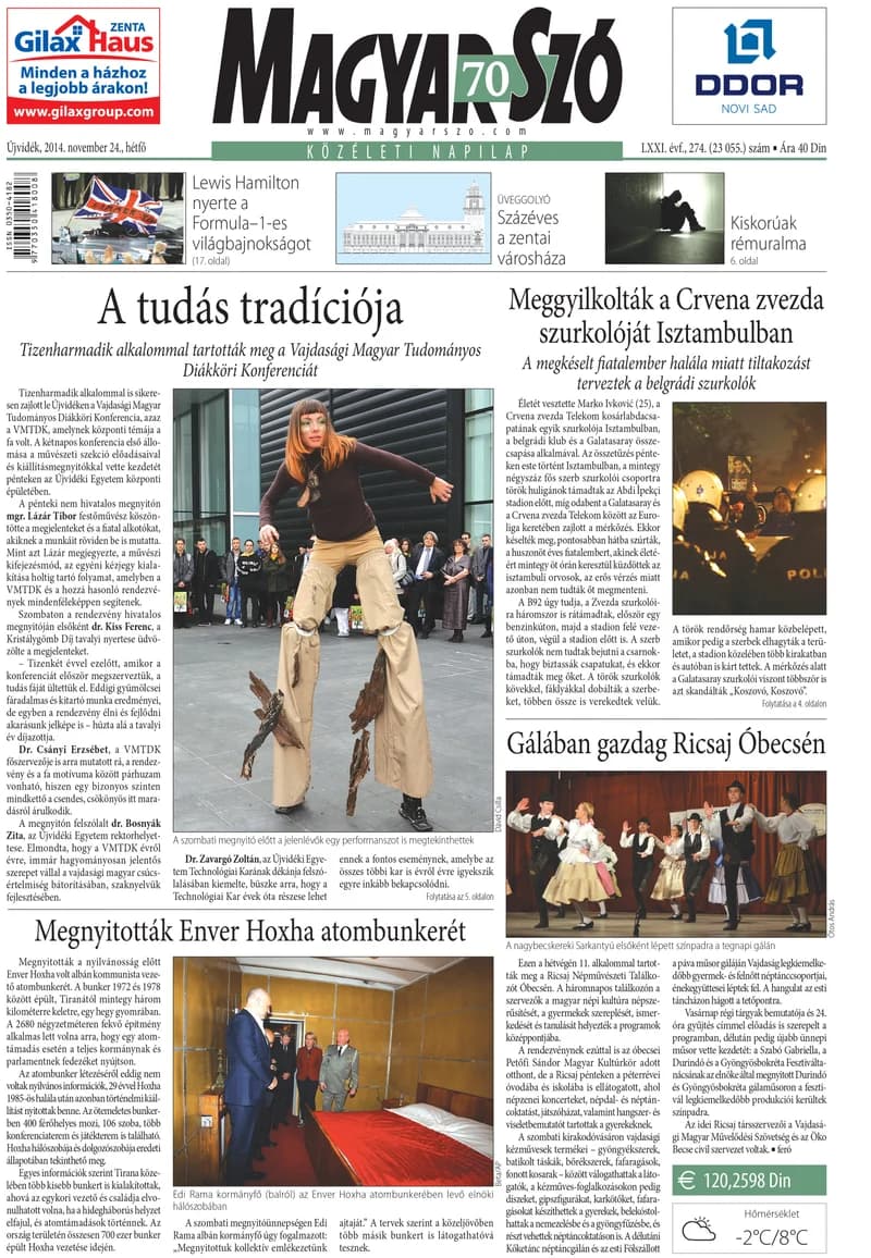 Magyar Szó, 71. évf. 2014. november 24. 274. sz. 1–20. oldal