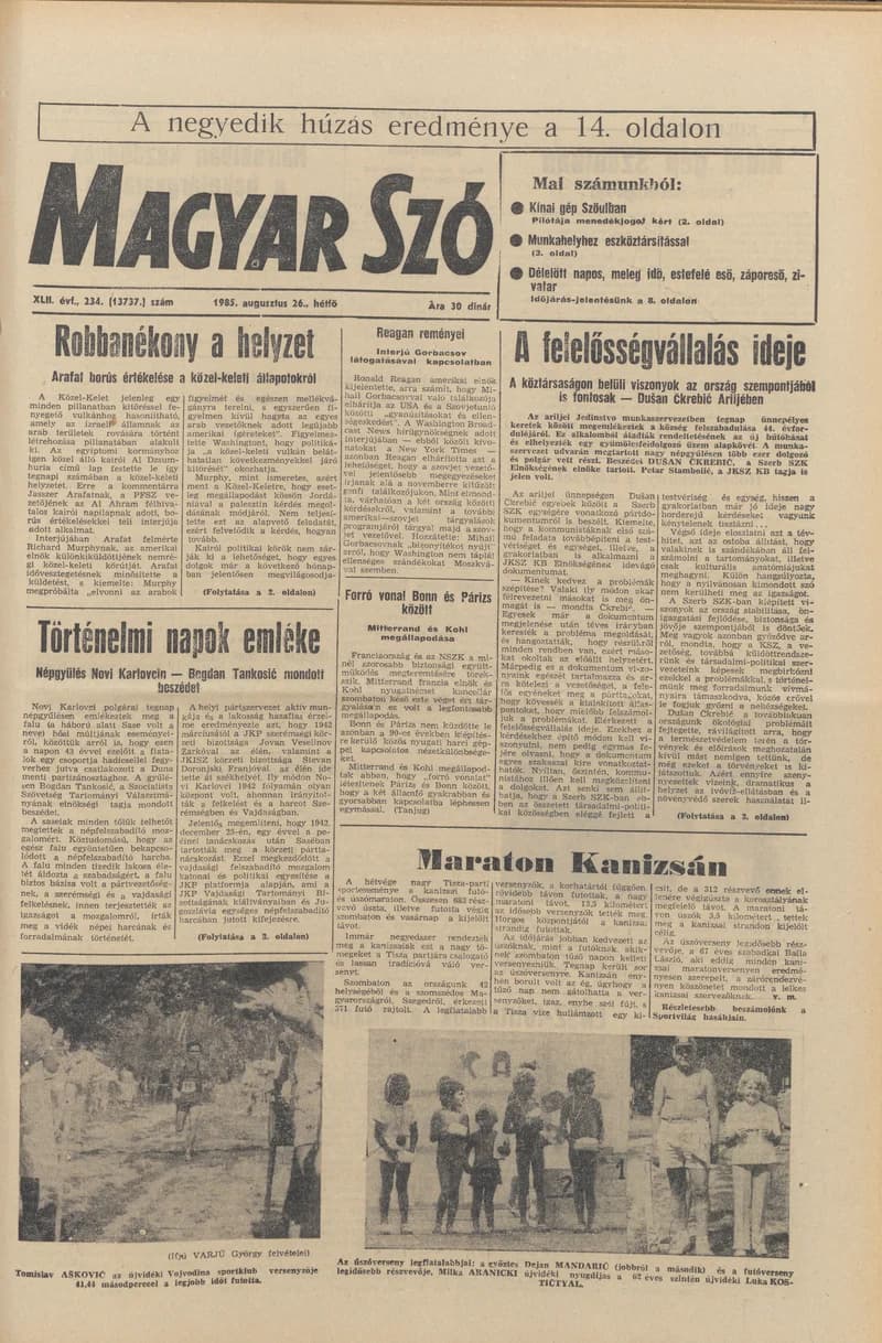 Magyar Szó, 42. évf. 1985. augusztus 26. 234. sz. 1–16. oldal