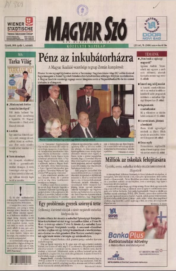 Magyar Szó, 65. évf. 2008. április 3. 76. sz. 1–20. oldal