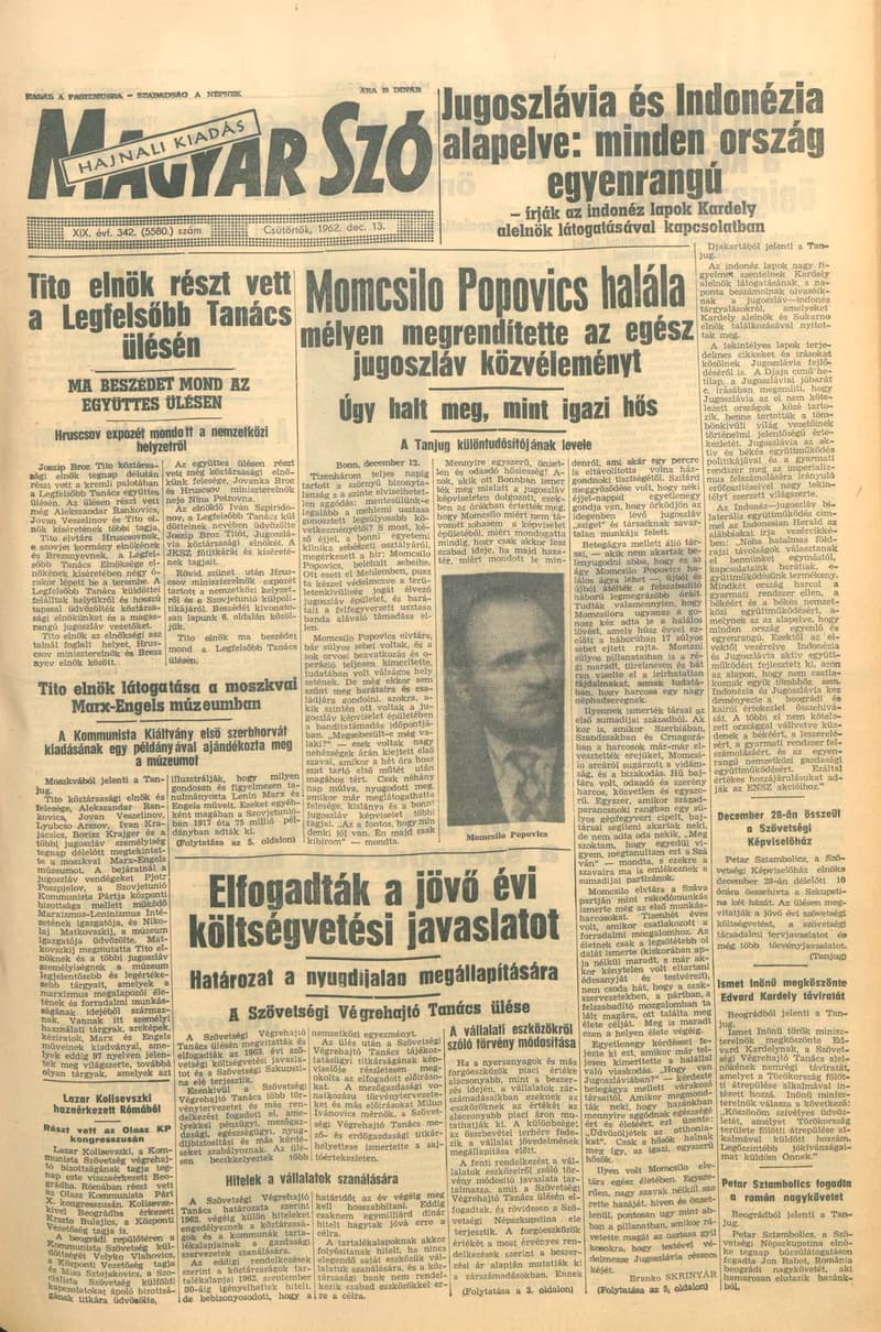 Magyar Szó, 19. évf. 1962. december 13. 342. sz. 1–14. oldal