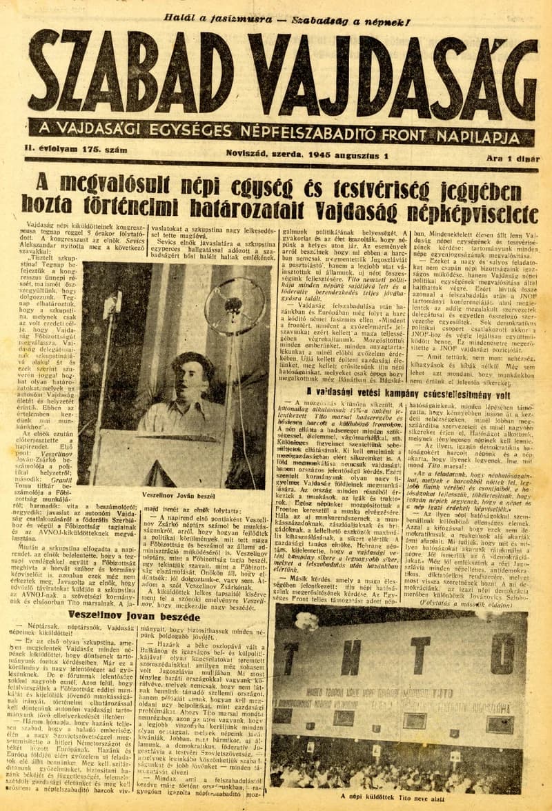 Szabad Vajdaság, 2. évf. 1945. augusztus 1. 175. sz.