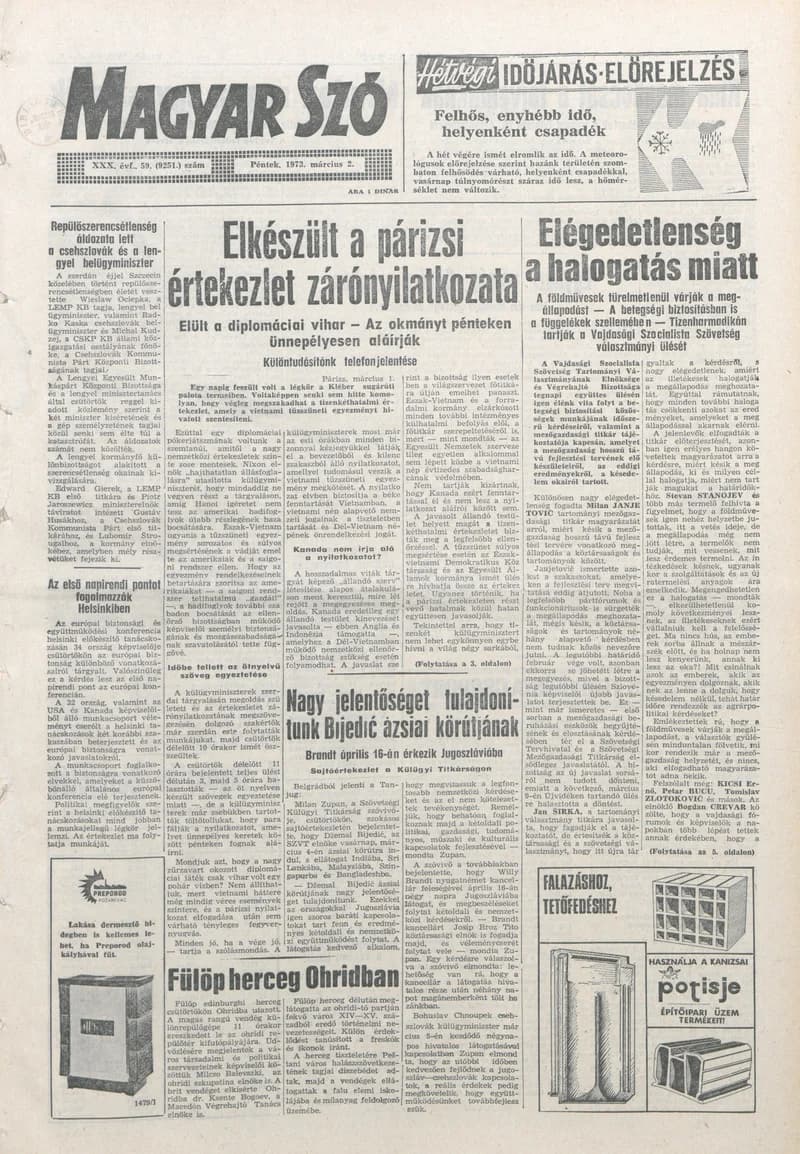 Magyar Szó, 30. évf. 1973. március 2. 59. sz. 1–14. oldal