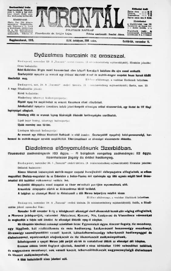 Torontál, 44. évf. 1915. november 11. 258. sz.