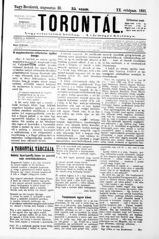 Torontál, 20. évf. 1891. augusztus 30. 35. sz.