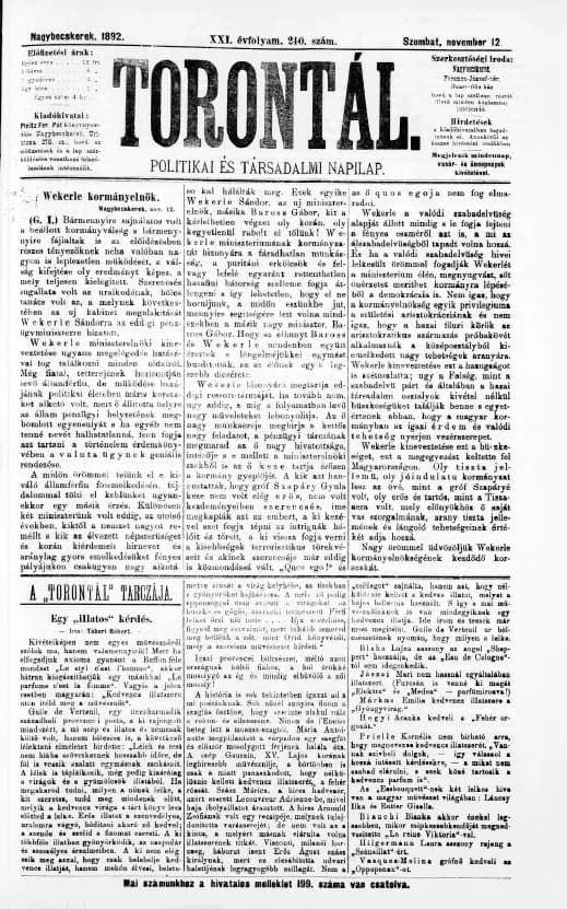 Torontál, 21. évf. 1892. november 12. 240. sz.