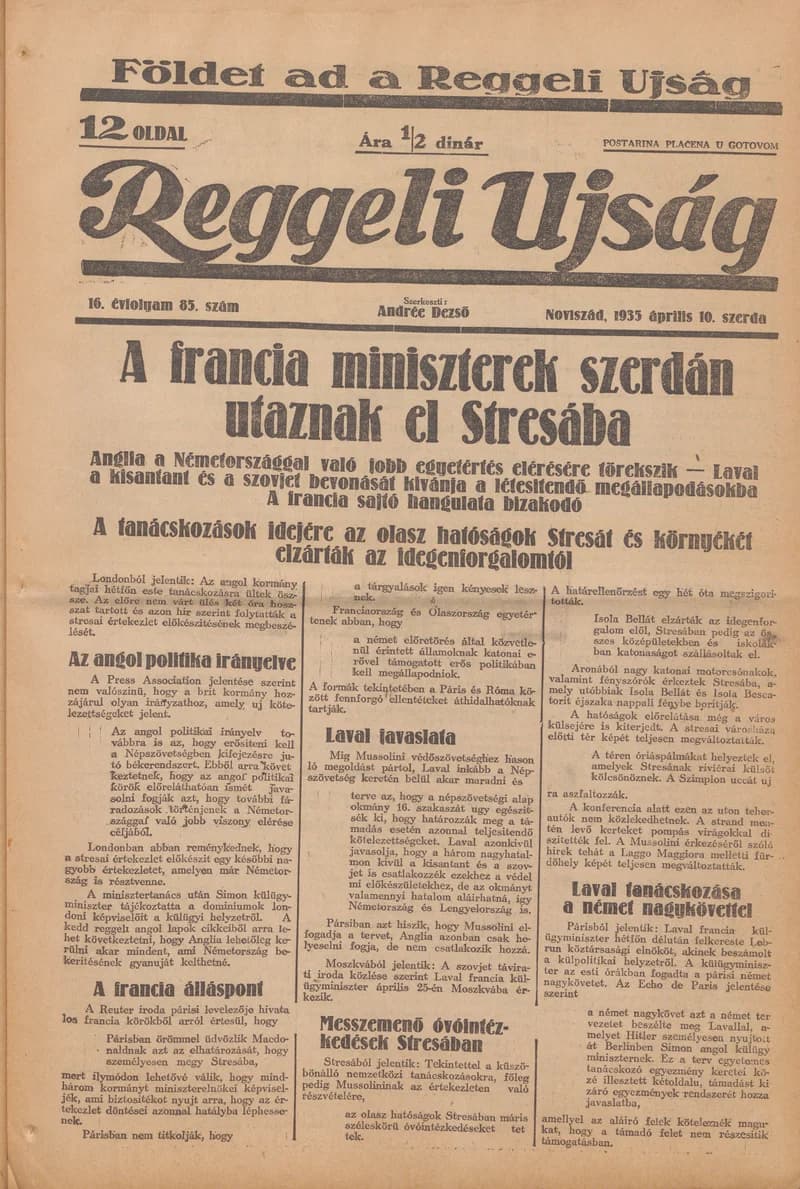 Reggeli Újság, 16. évf. 1935. április 10. 85. sz.