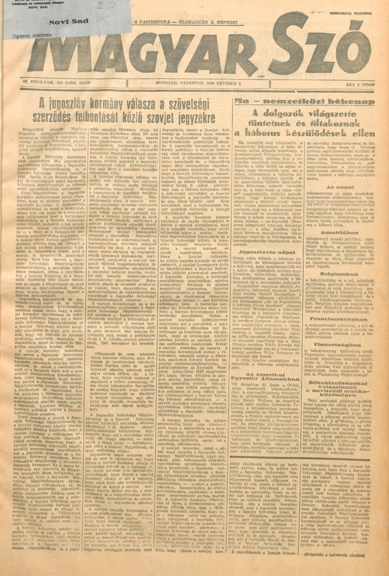 Magyar Szó, 6. évf. 1949. október 2. 234. sz. 1–4. oldal