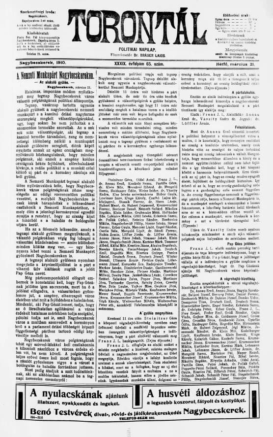Torontál, 39. évf. 1910. március 21. 65. sz.