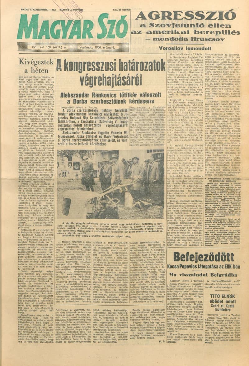 Magyar Szó, 17. évf. 1960. május 8. 108. sz. 1–20. oldal