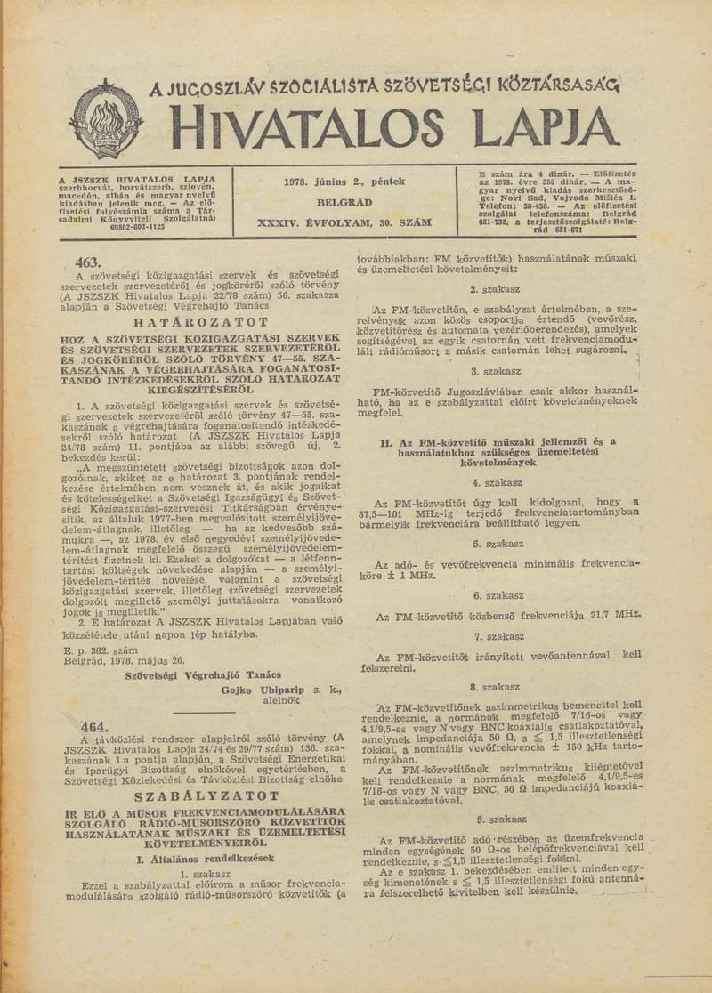 A Jugoszláv Szocialista Szövetségi Köztársaság Hivatalos Lapja, 34. évf. 1978. június 2. 30. sz. 1293–1308. oldal