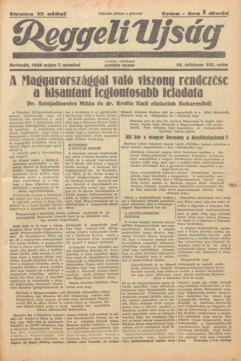 Reggeli Újság, 19. évf. 1938. május 7. 123. sz.