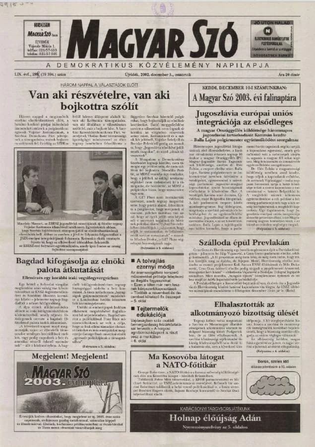 Magyar Szó, 59. évf. 2002. december 5. 288. sz. 1–16. oldal
