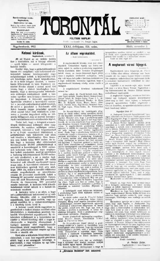 Torontál, 31. évf. 1902. november 3. 251. sz.
