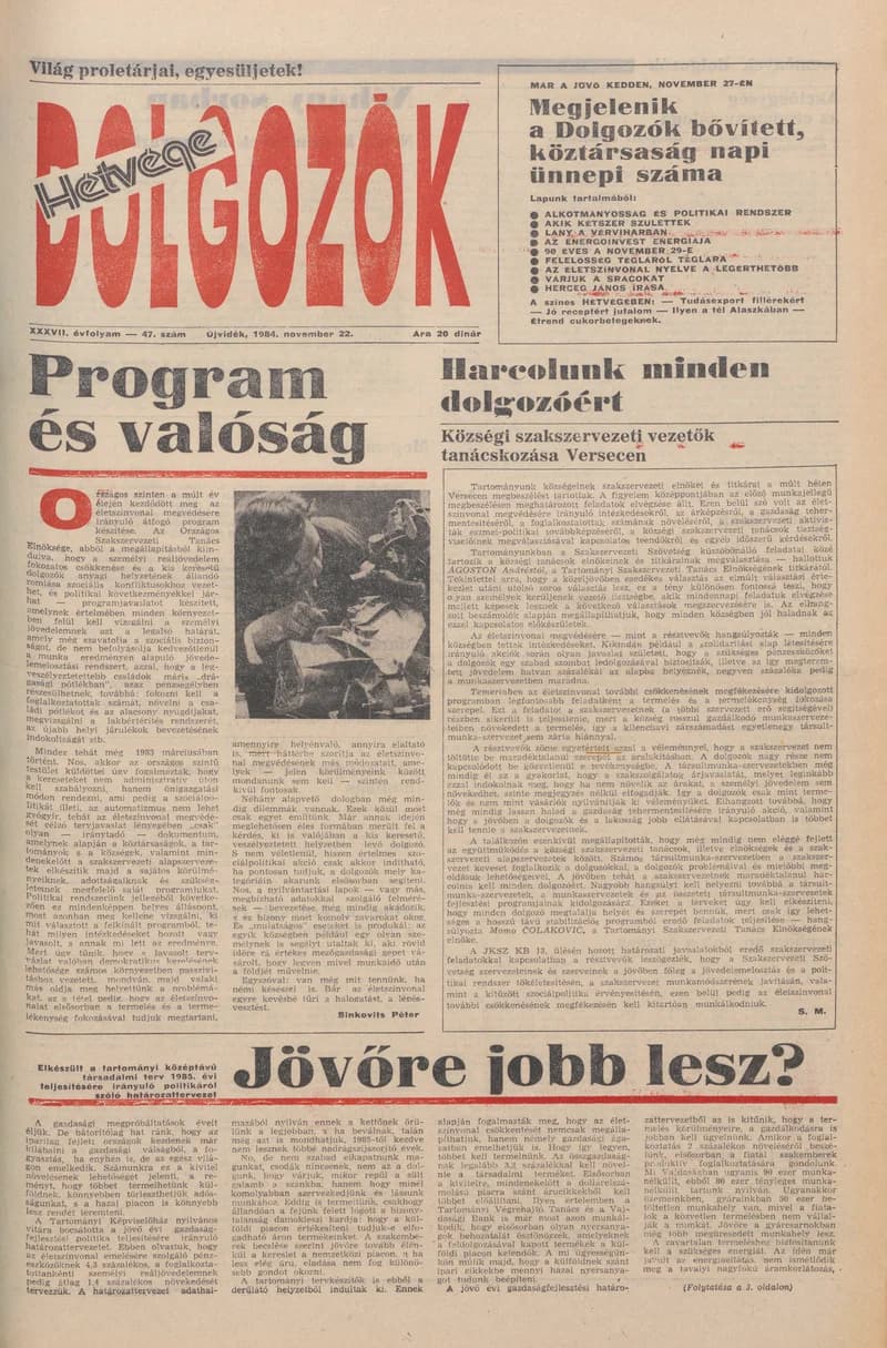 Dolgozók, 38. évf. 1984. november 22. 47. sz.