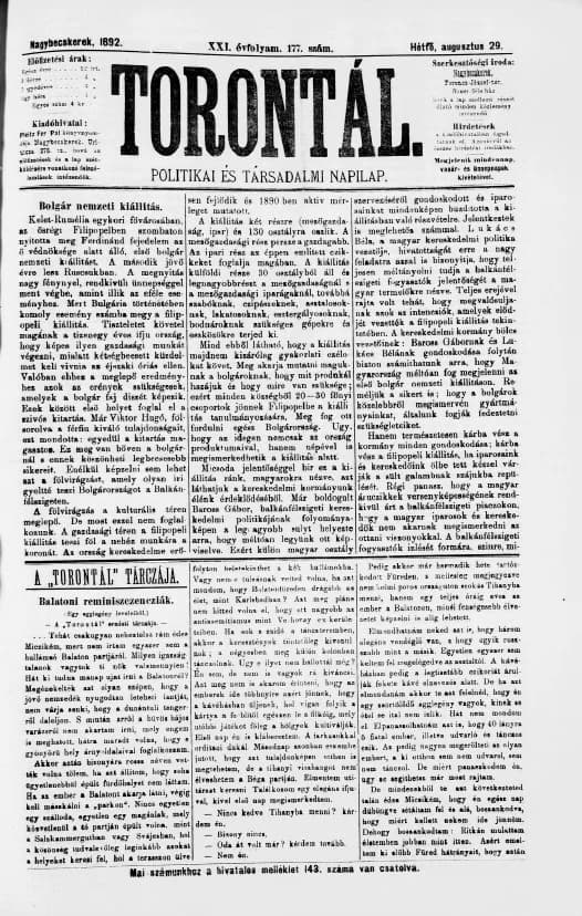 Torontál, 21. évf. 1892. augusztus 29. 177. sz.