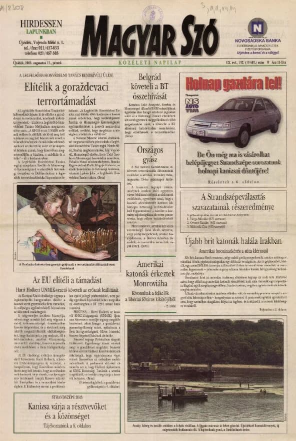 Magyar Szó, 60. évf. 2003. augusztus 15. 192. sz. 1–16. oldal