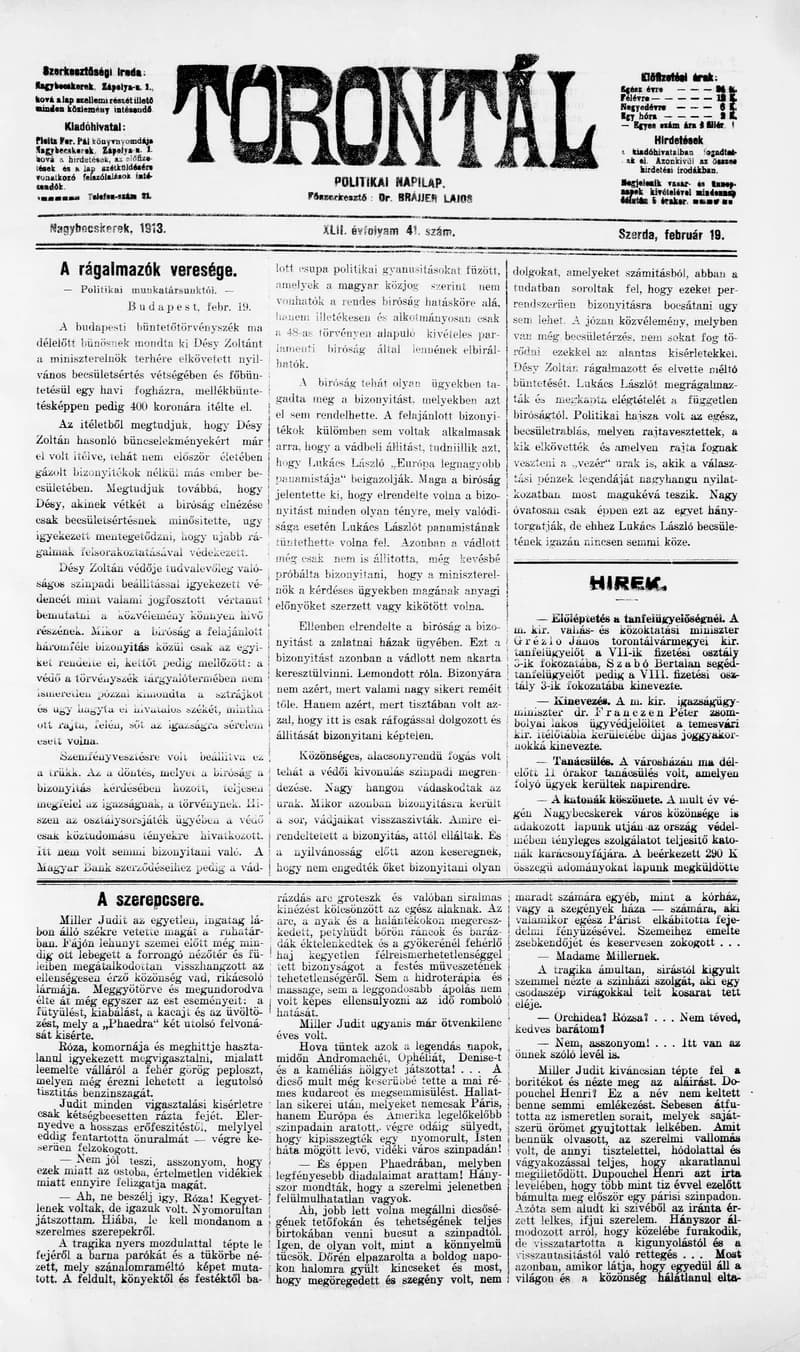 Torontál, 42. évf. 1913. február 19. 41. sz.